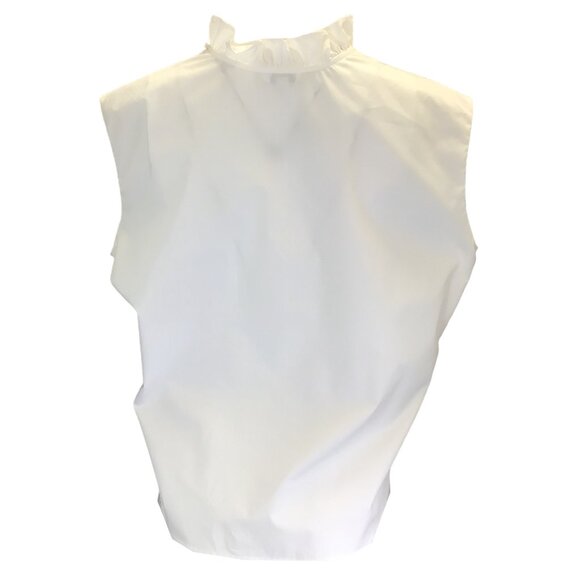 ATLANTIQUE ASCOLI WHITE RUFFLED SLEEVELESS COTTON BLOUSE - Picture 3 of 5